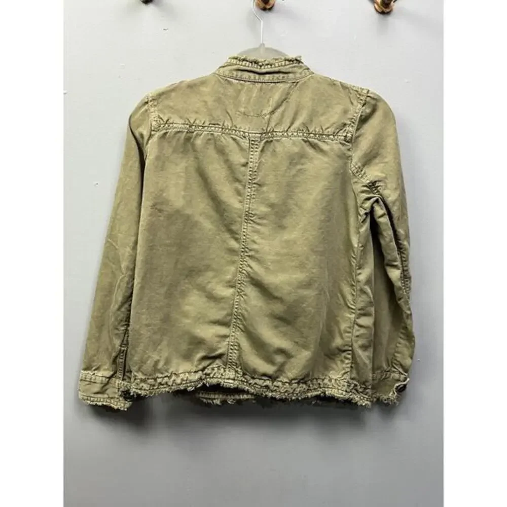 Loft Petites Jacket Womens XSP‎ Cargo Utility Jacket Long Sleeve Green Linen